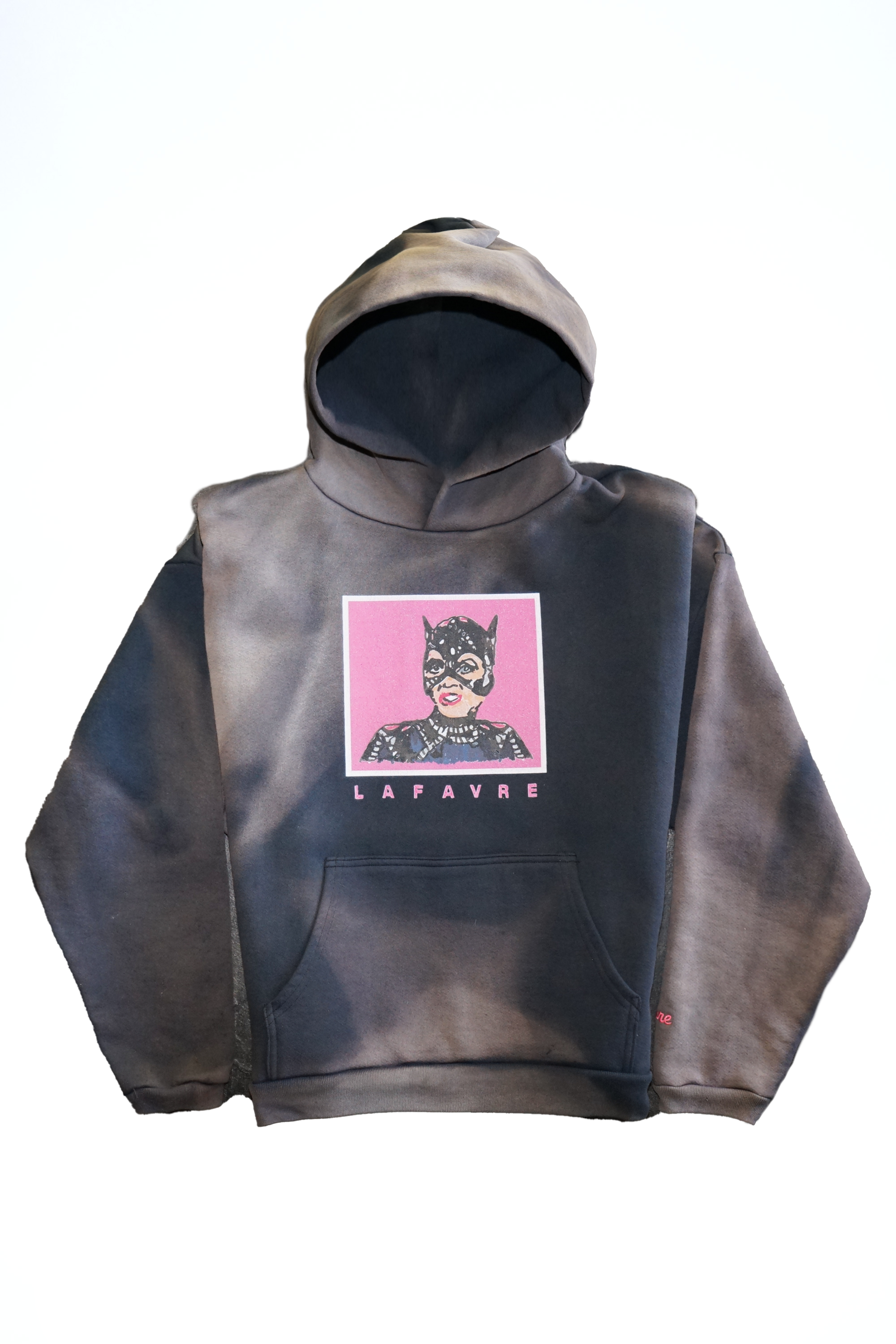 Hoodie with a graphic design on the chest against a white background