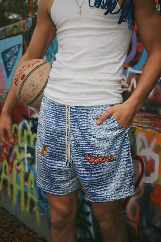 White Gator Scale Mesh Shorts