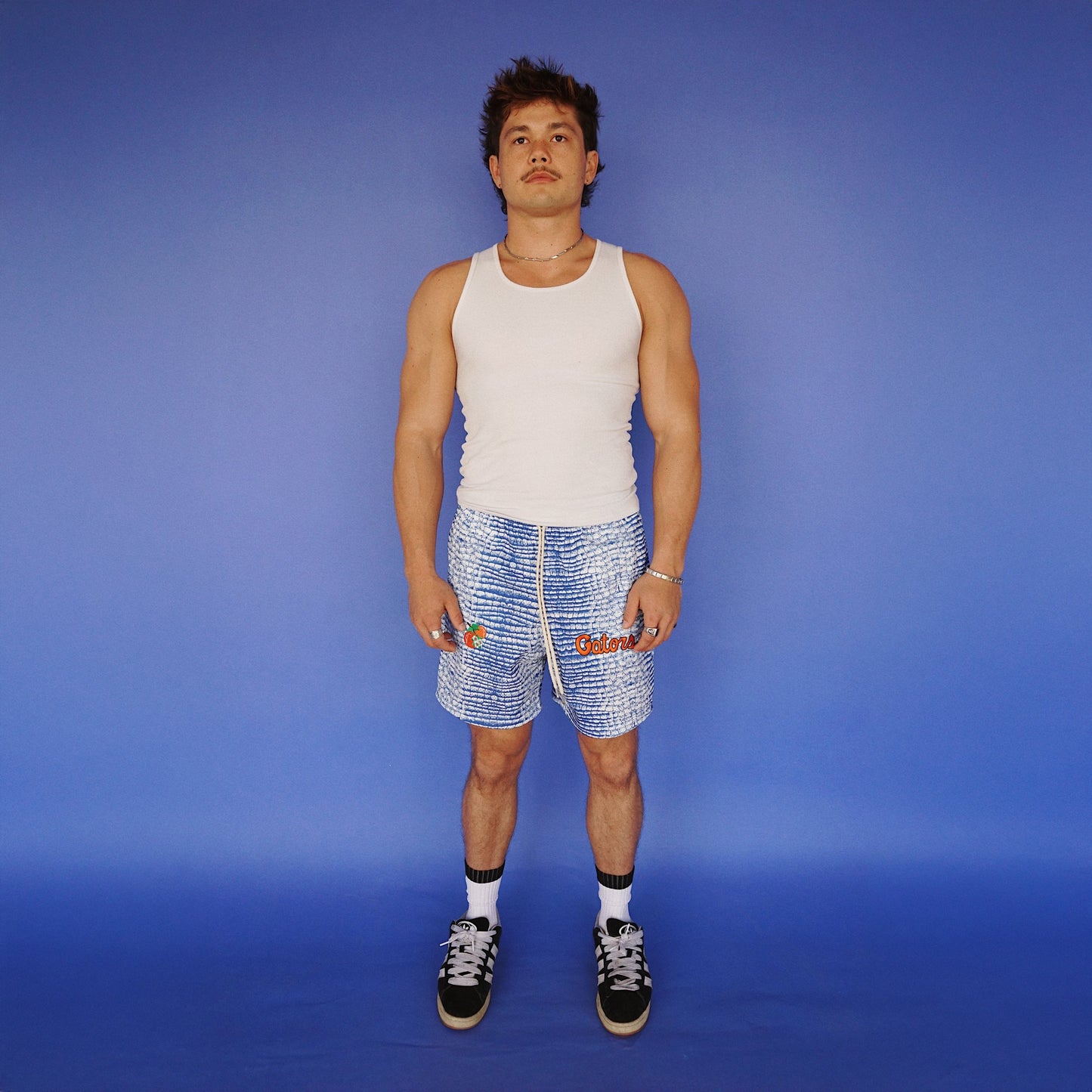 White Gator Scale Mesh Shorts