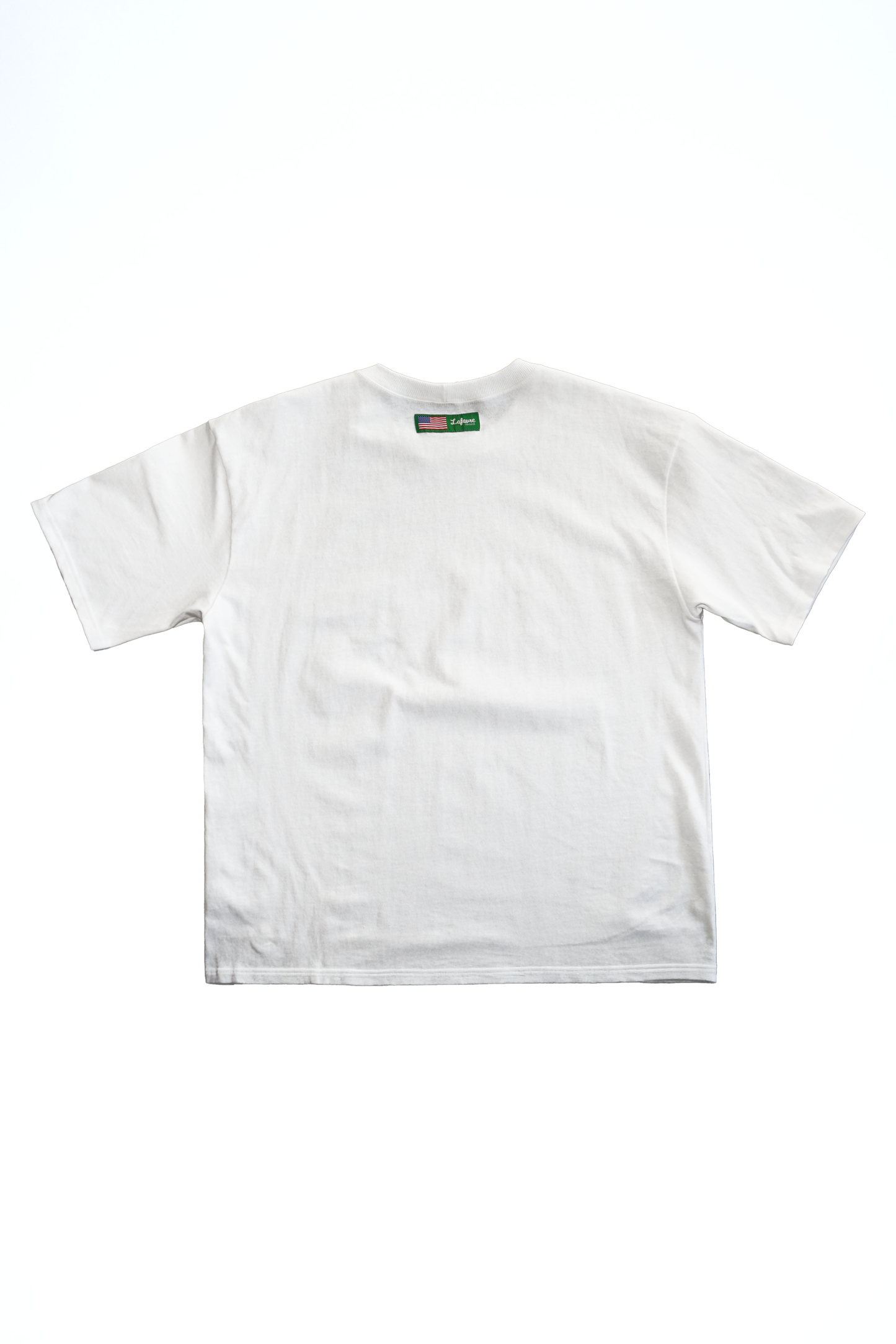 White t-shirt with a brand logo on a white background