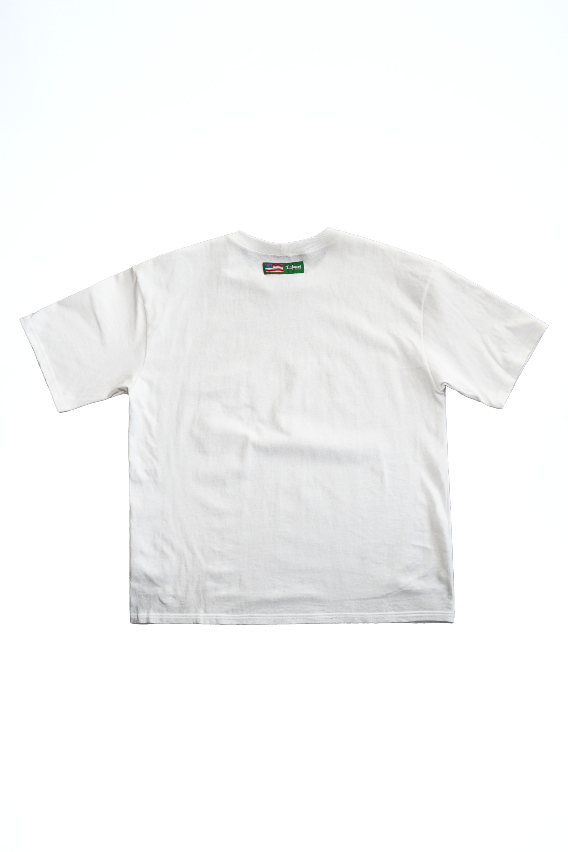White t-shirt with a brand logo on a white background