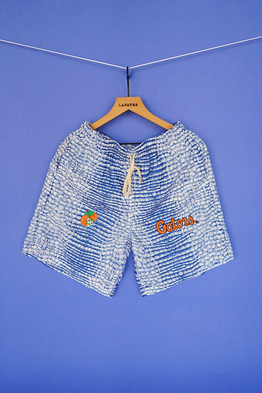 White Gator Scale Mesh Shorts