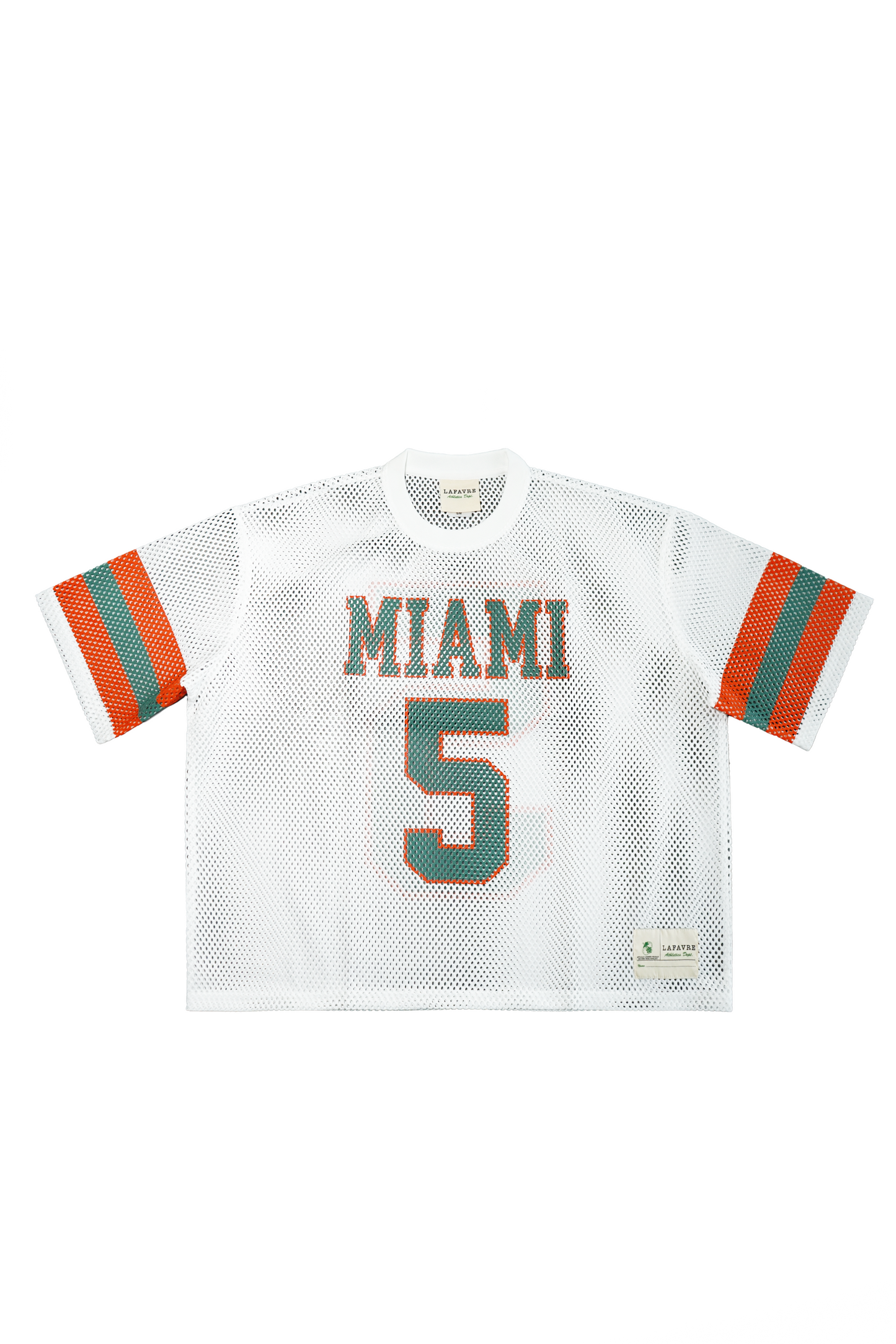 White sports jersey with 'Miami' and number '5' on a white background