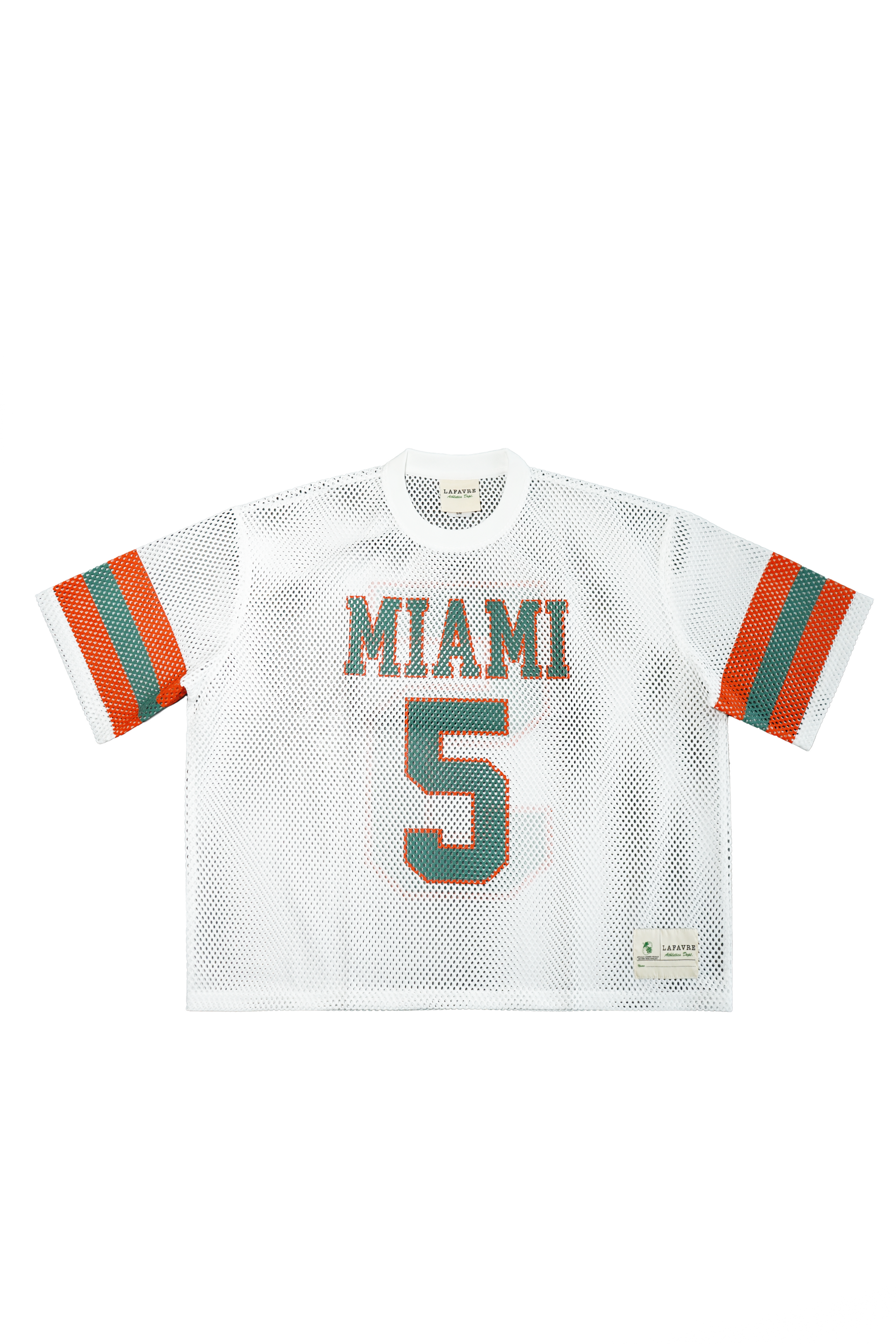 White sports jersey with 'Miami' and number '5' on a white background